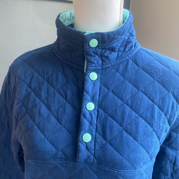 3/$20 Lauren James Quilted Pullover Navy/Aqua - Picture 2 of 12